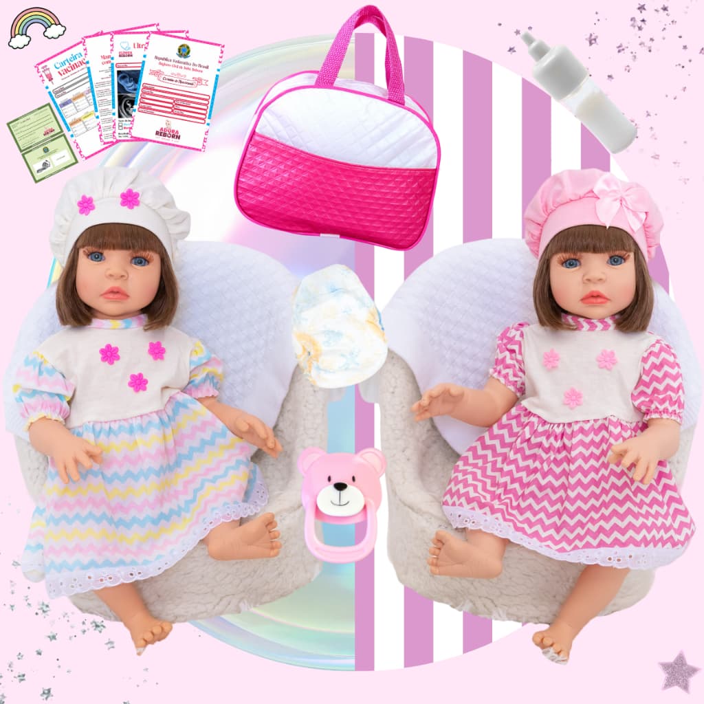 Gêmeas Bebê Reborn Boneca Realista BabyKiss Meninas Silicone com Bolsa Maternidade.