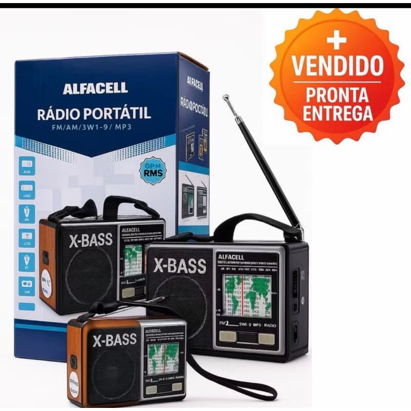 Rádio Portátil Retrô X-Bass Graves Potentes USB Cartão MP3 FM AM SW Antena Telescópica Qualidade