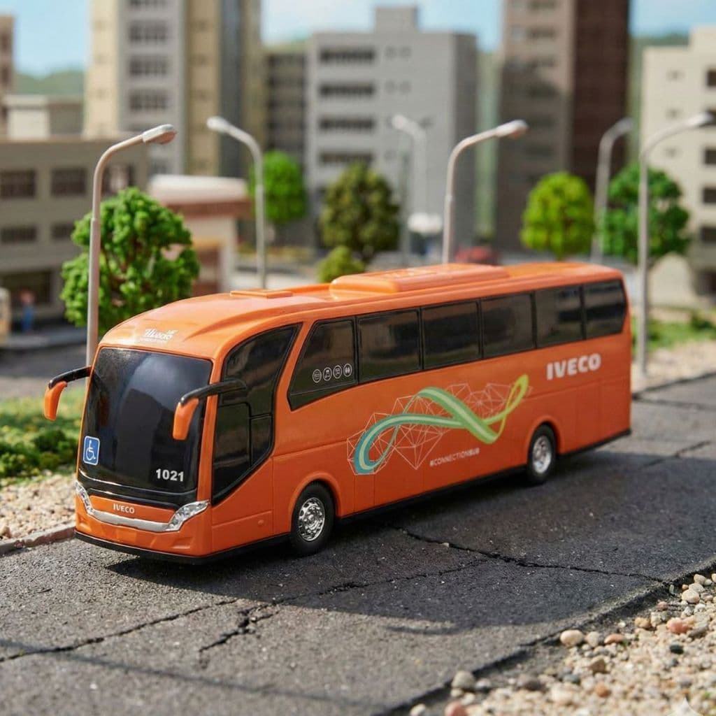 Ônibus Iveco Connection Bus presente infantil na escala 1/30. Diversão e detalhes reais com a Usual!