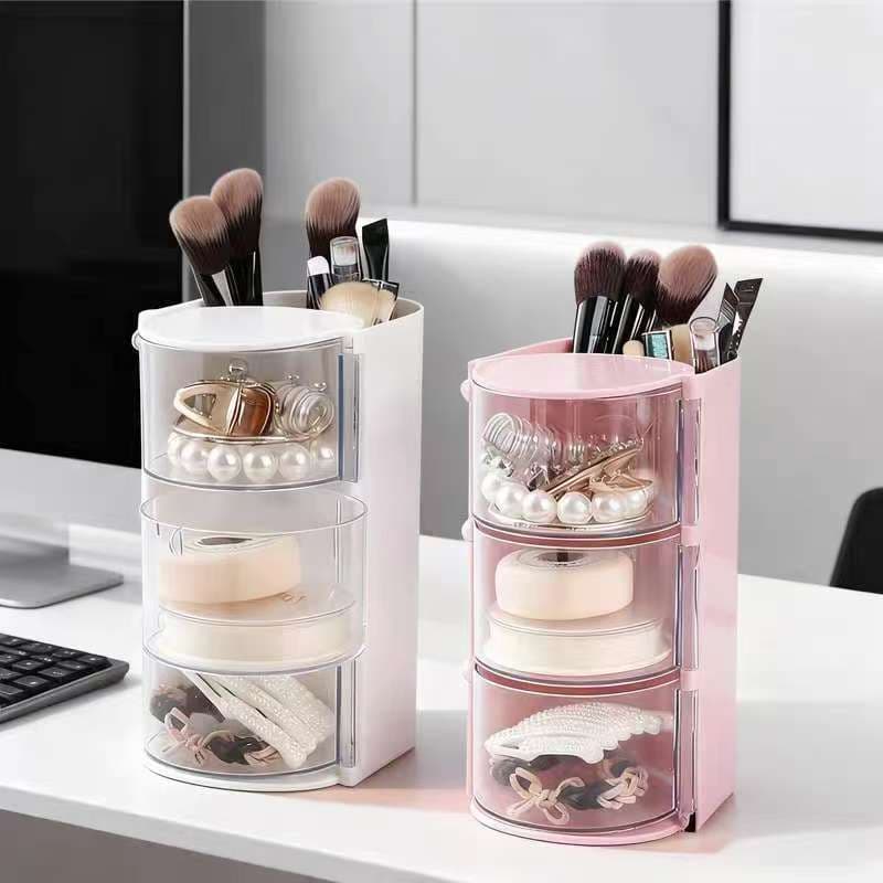 Organizador de Maquiagem 3 ou 2 Camadas Multiuso com Gavetas Porta Pincéis e Cosméticos Design Moderno