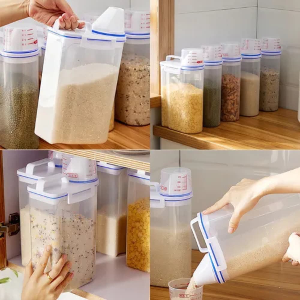 Pote Hermético  armazenamento com medidor 2L Porta Mantimento Dispenser Ração Milho Feijão multiuso