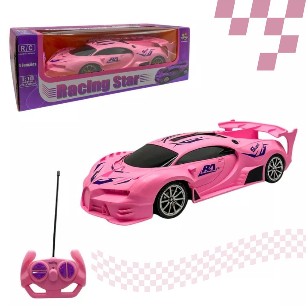 Brinquedo Infantil Menina Carro de Controle Remoto Monster Rosa Super Racing Star