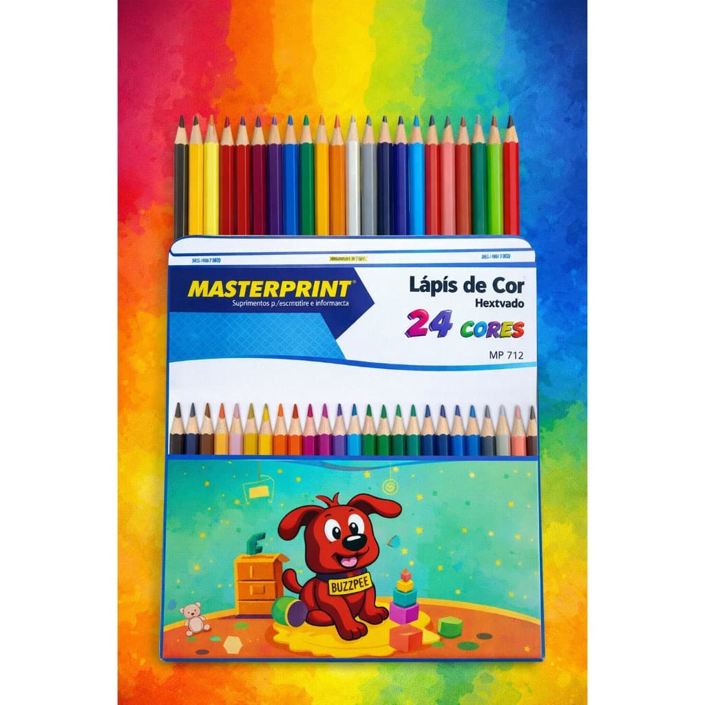 Lápis de Cor 24 Cores Resistente Sextavado Escolar Masterprint
