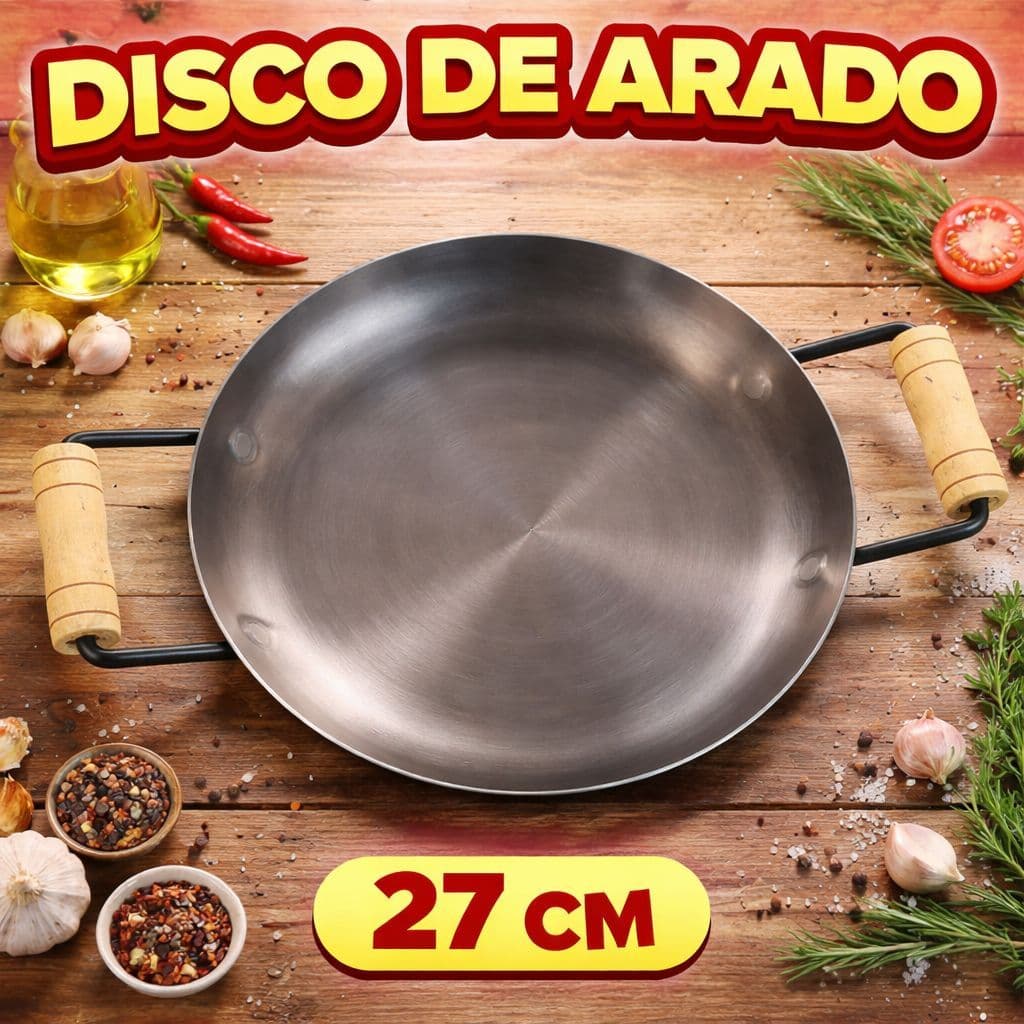 Chapa Disco De Arado Tacho Pequenas Preparação Alça De Madeira (27CM)
