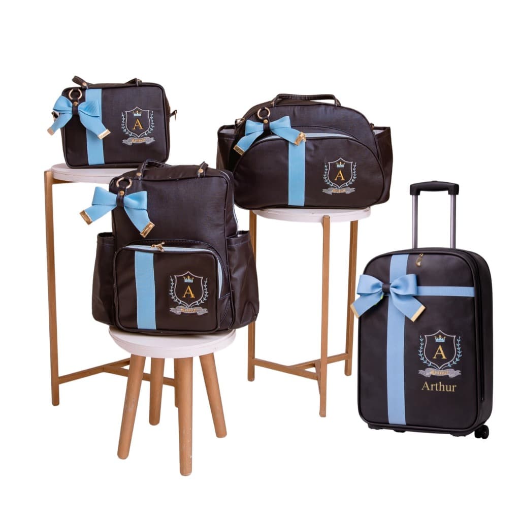 Kit Bolsa Maternidade Personalizado 4 Peças com Brasão e Nome do Bebê