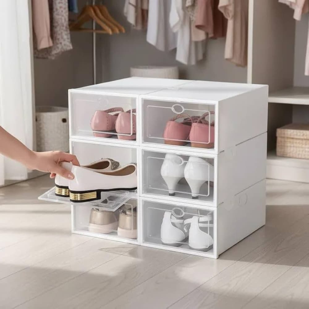 Kit com 06 Caixas Organizadoras Para Sapatos Tênis Empilhável Tampa Flip Organização