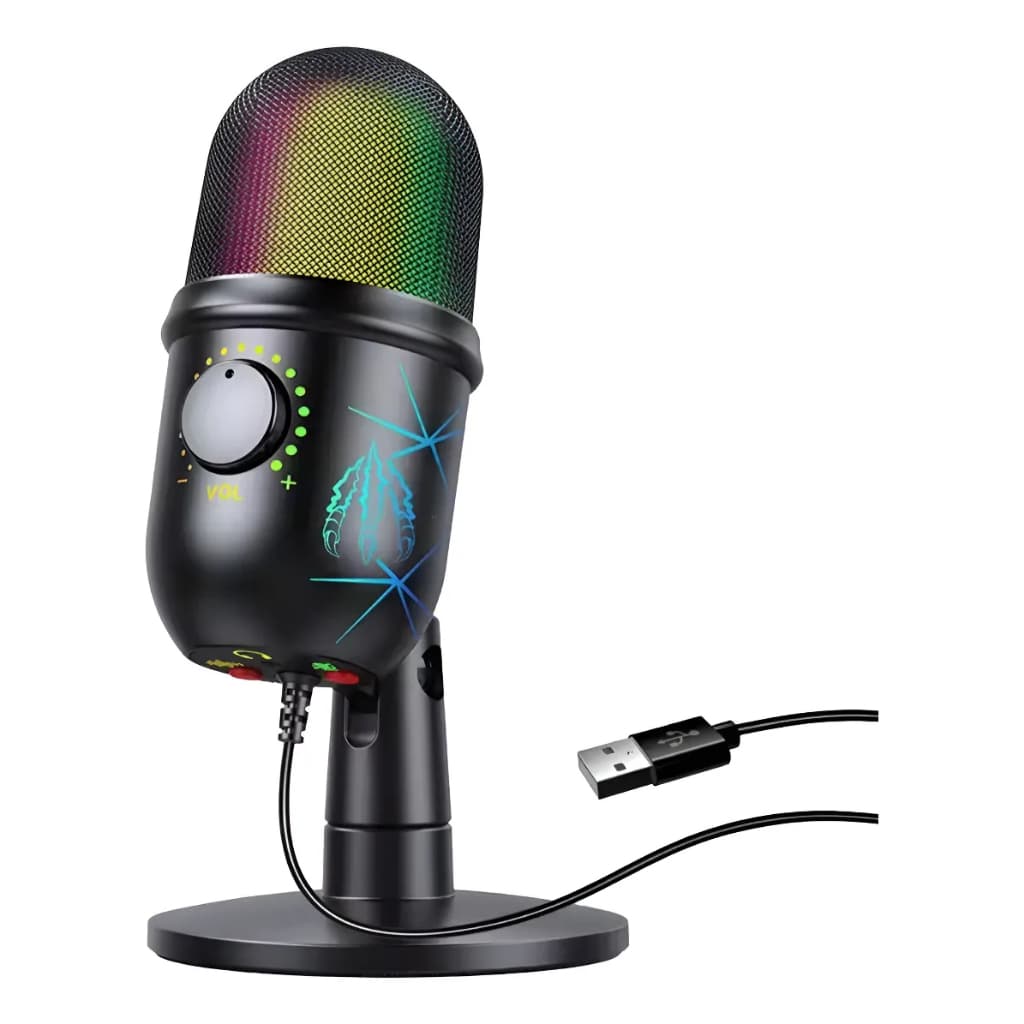 Microfone Usb Profissional De Mesa Para Live Rgb Style Preto