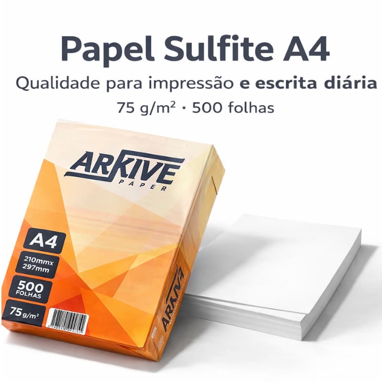 Papel A4 Arkive Sulfite 75g 500 Folhas Alcalino Cerflor Branco 210x297mm Profissional Escritório Escola Impressora