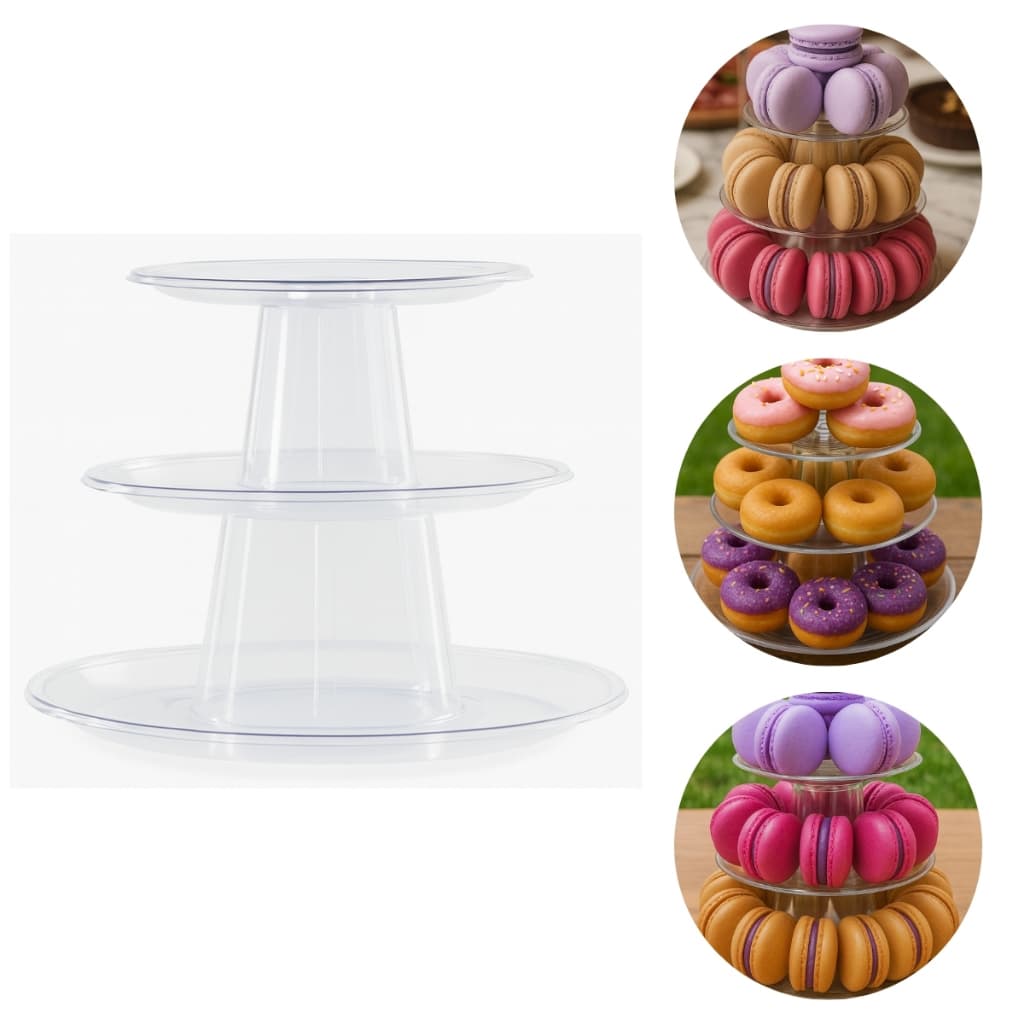 Torre Premium para Macarons 3 Andares em PET Cristal - Suporte Elegante para Mesa de Doces e Eventos