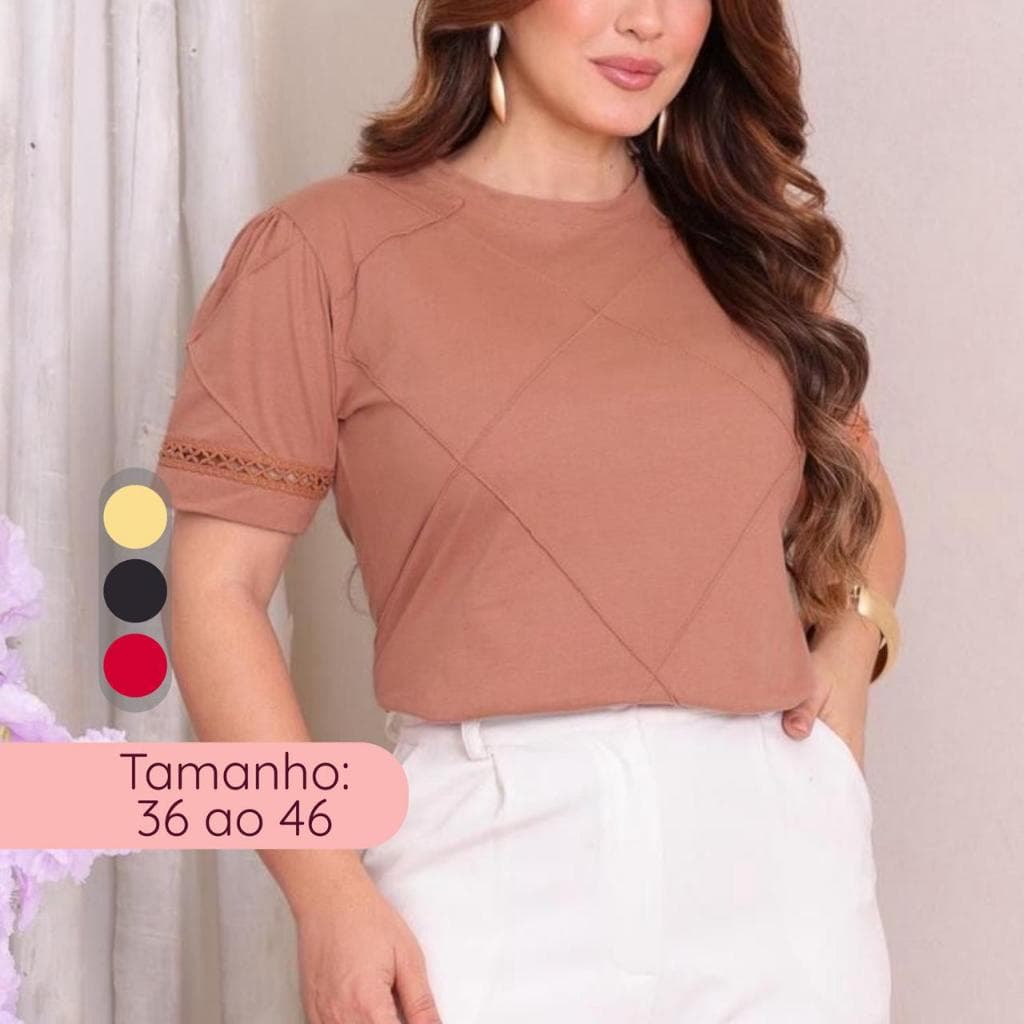 Blusa Lisa Feminina T-Shirt Manga Princesa com Nervura Algodão Premium