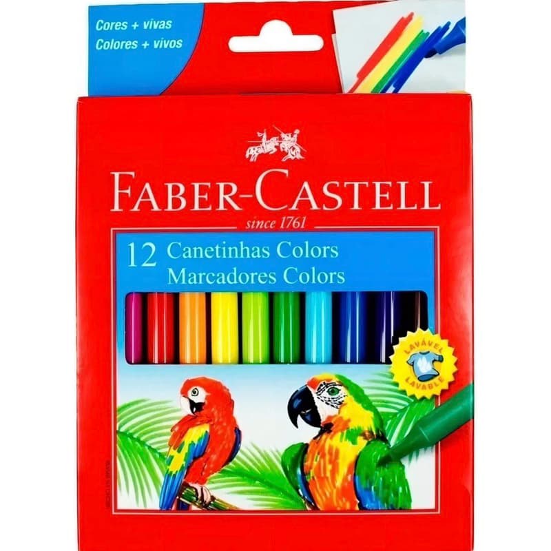 Canetinha Hidrográfica 12 Cores Lavável Faber Castell