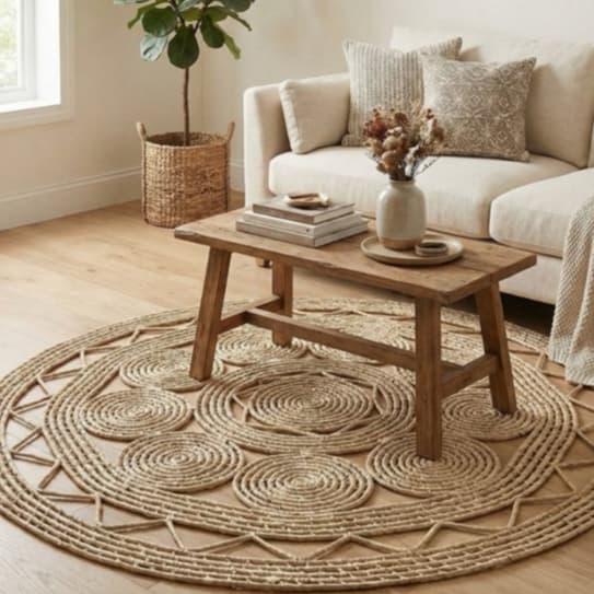 Tapete Artesanal Redondo de Palha Carnaúba  Decoração Natural e Sustentável para Casa