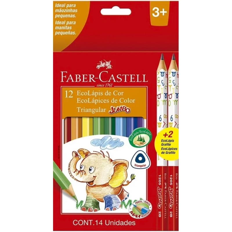 Lapis De Cor Jumbo Faber Castell 12 Cores + 2 Lapis Grafite