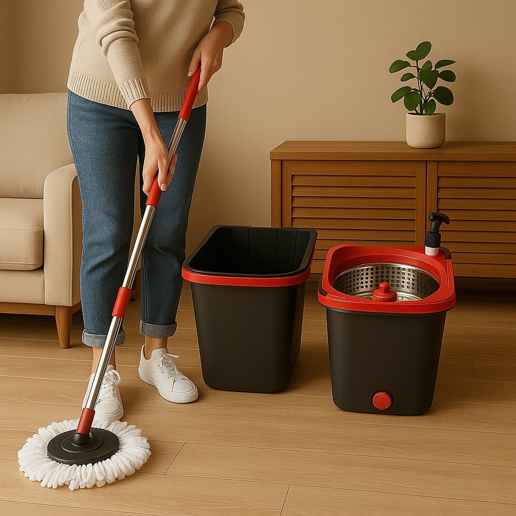 Mop Giratório Duo 360° Powermaid com Balde Duplo e Centrífuga em Aço Inox. Esfregão. Vassoura.
