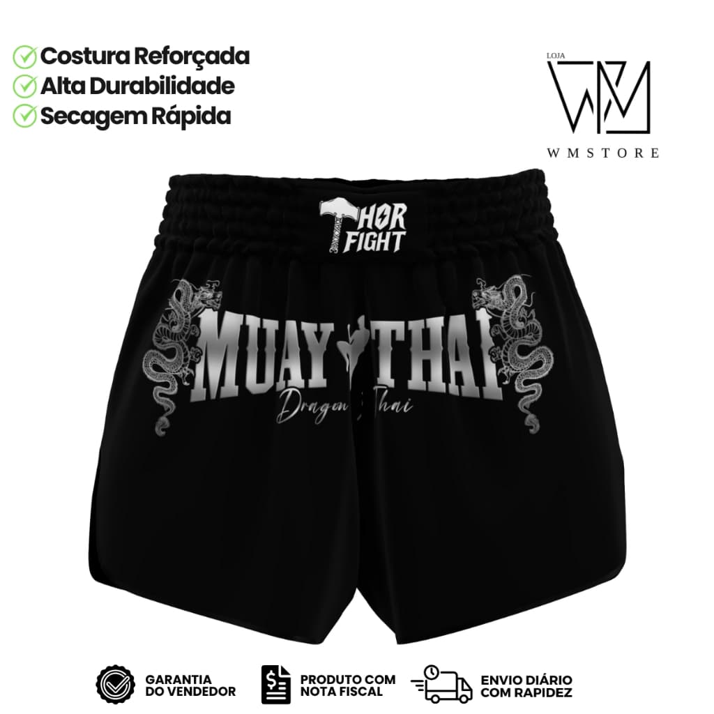 Short Muay Thai Dragon Thai Cinza Unissex Básico