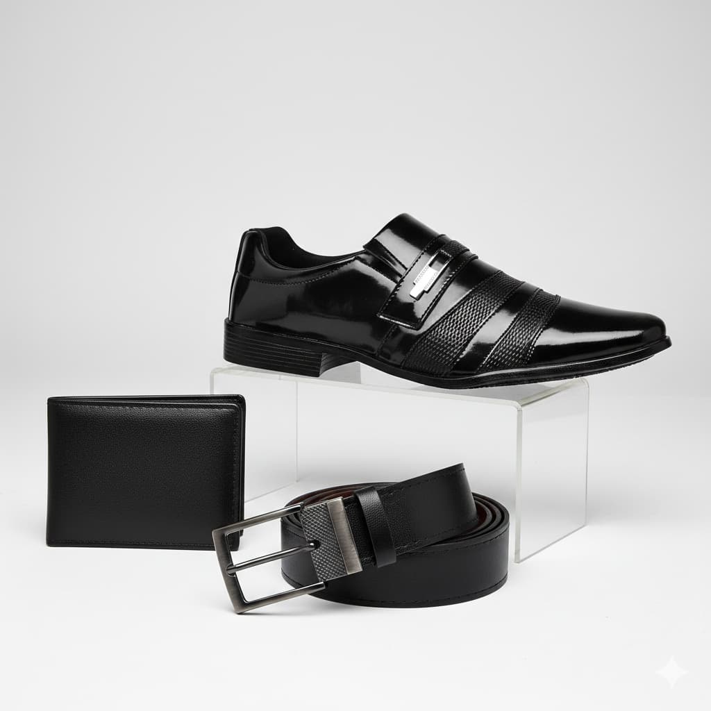 Kit Sapato Social Masculino Marrom Preto Cinto Carteira Confortável Sapatenis Couro Festa Trabalho