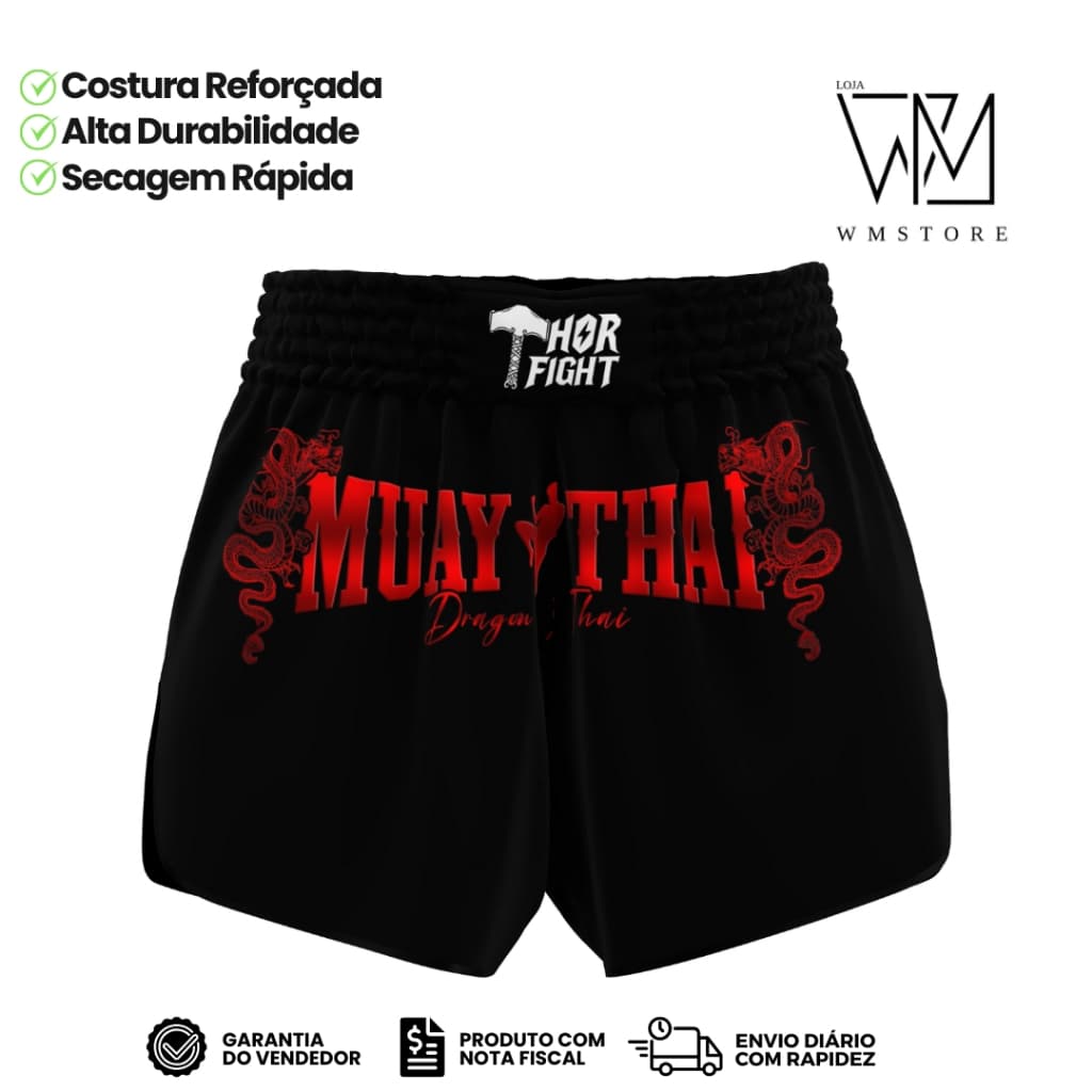 Short Muay Thai Dragon Thai Vermelho Unissex Básico