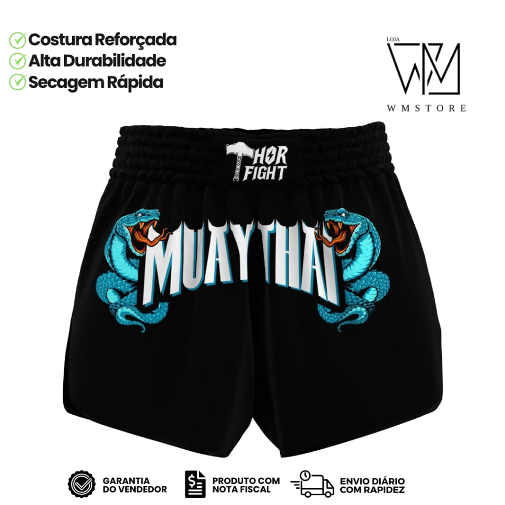 Short Muay Thai Dragon Thai Blue Snake Unissex Básico