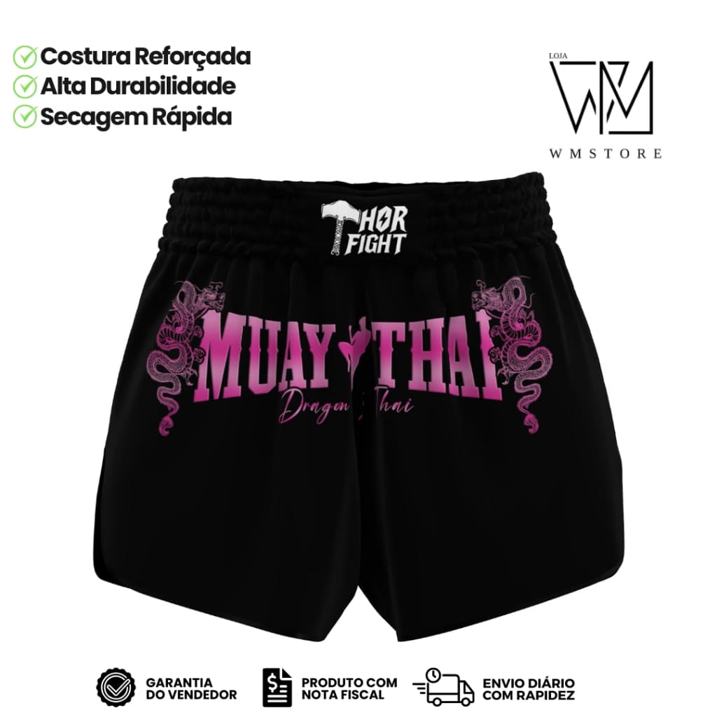 Short Muay Thai Dragon Thai Rosa Unissex Básico