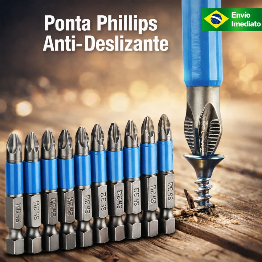 conjunto de Bits Ponteira Phillips Imantada Furadeira Parafusadeira Antiderrapante