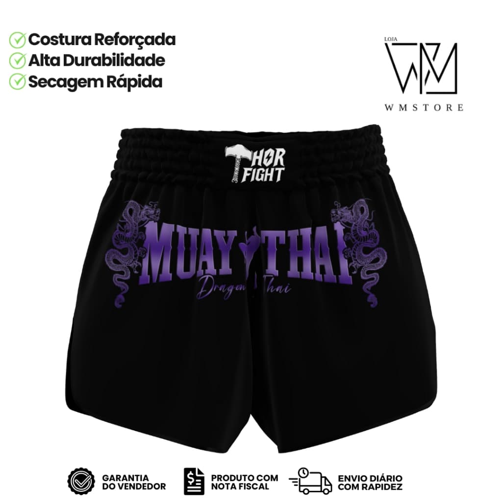 Short Muay Thai Dragon Thai Roxo Unissex Básico