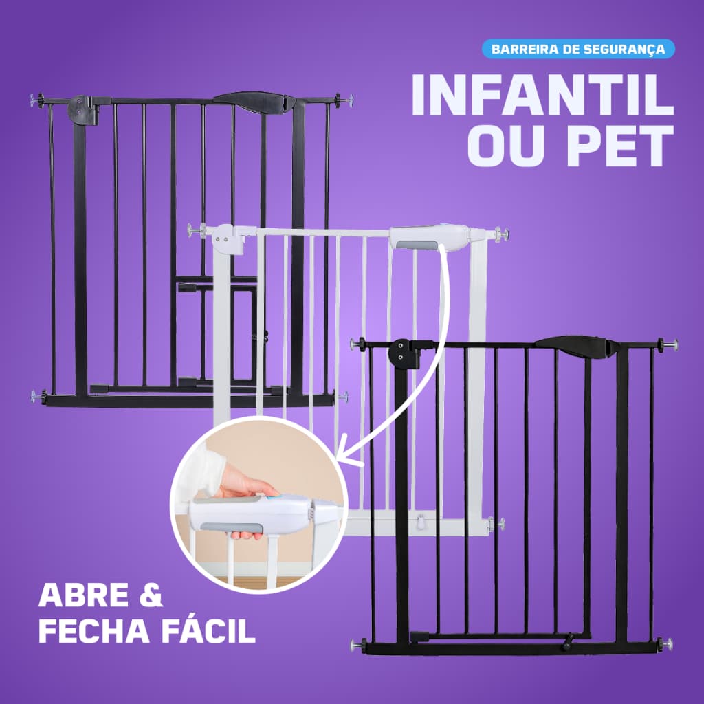Portão Pet Grade Para Cães Crianças Proteção para Bebês Acompanha Extensor 75c-85Cm e 85-95cm