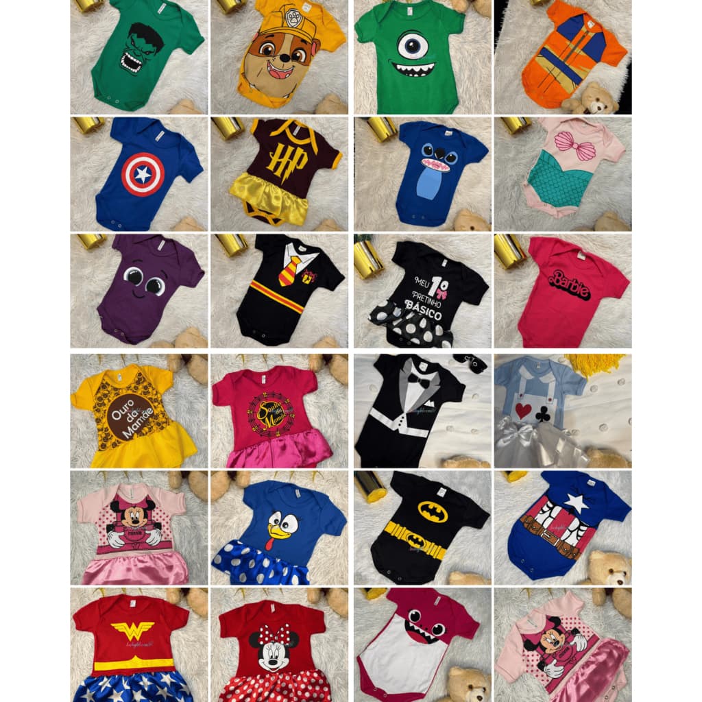Kit Body 3 OU 5 Uni Sortidos P/ Bebê Conjunto Meninos e Meninas Tema Personagens Fantasia  BRlNDE