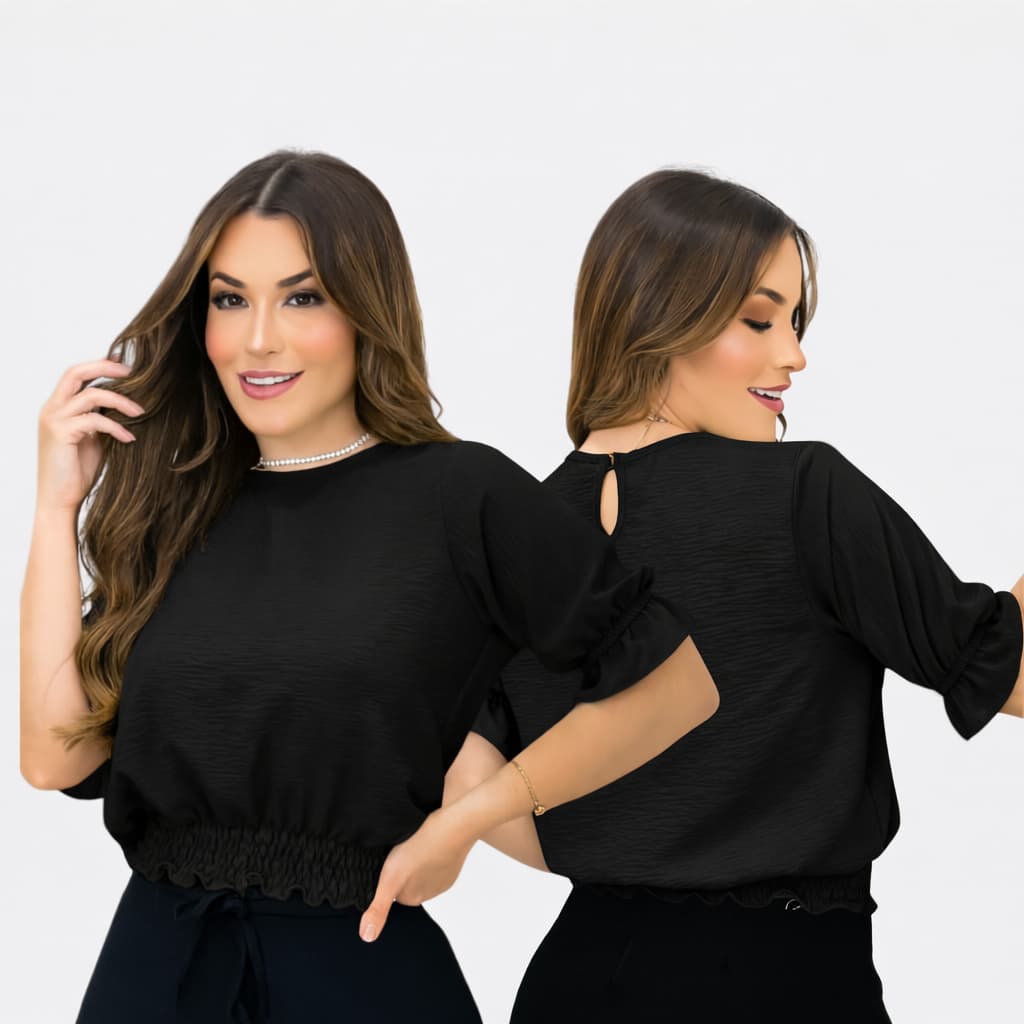 Blusa Feminina Básica Chique com Elástico na Cintura Tecido Leve- Cropped casual