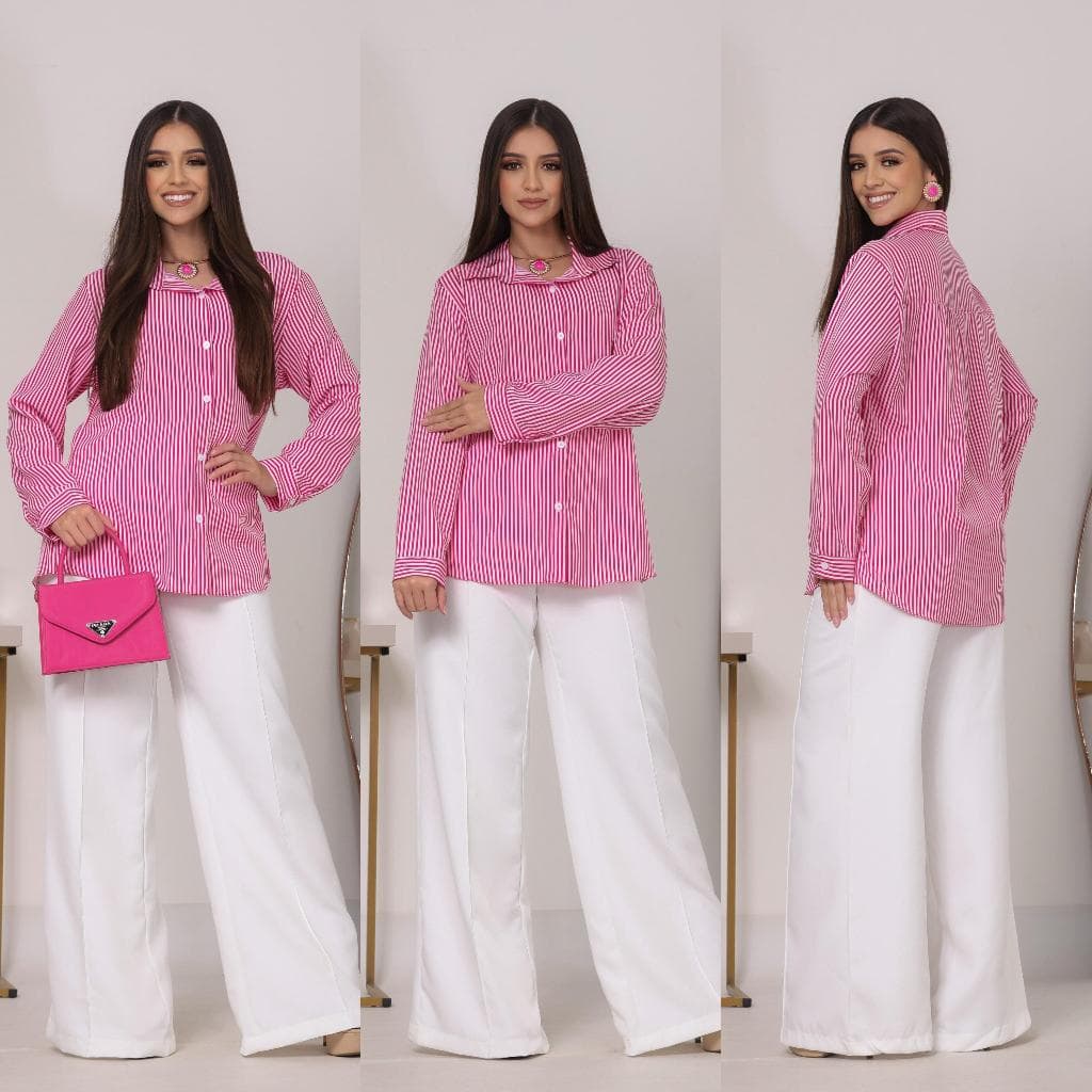 CAMISA SOCIAL FEMININA LISTRADA MANGA LONGA M.G.GG