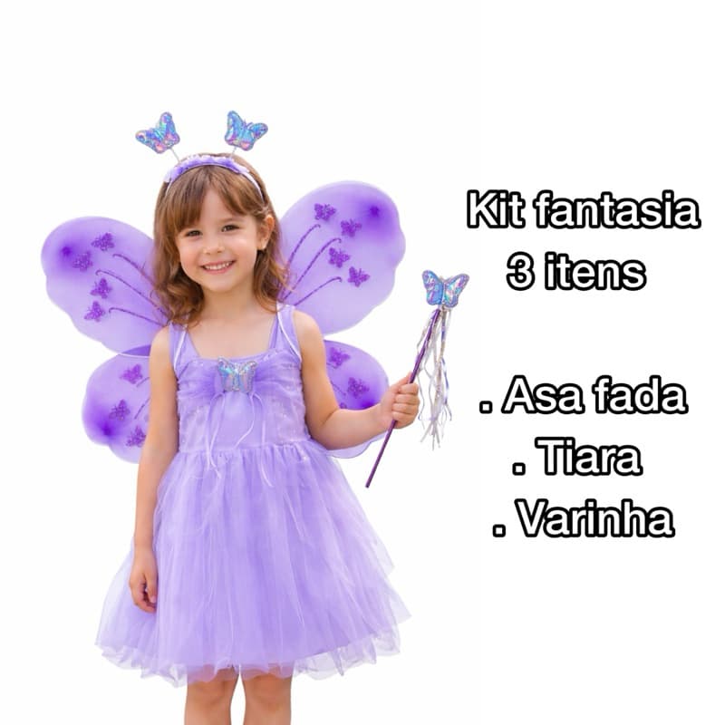 Fantasia Infantil Borboleta/Fada com Glitter e Led Pisca Criança Bailarina Asa/Tiara/Varinha Barato festa e Carnaval