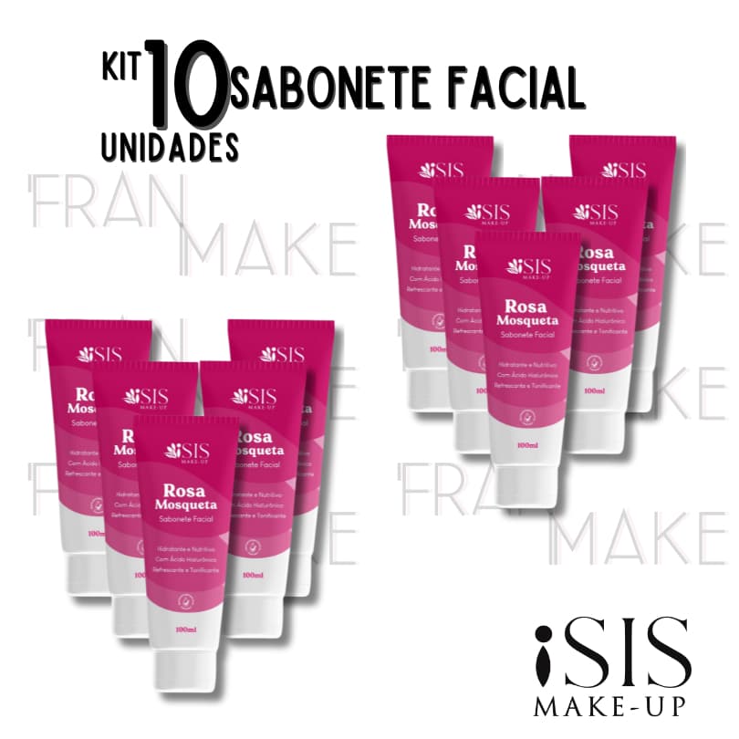 Kit com 10 unidades de Sabonete Líquido Facial Hidratante Com Ácido Hialuronico Rosa Mosqueta Isis Make-Up