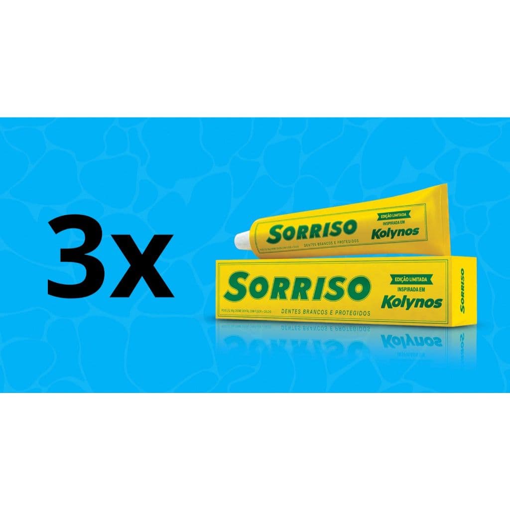 Kit com 3 Creme Dental Pasta Kolynos Sorriso 90g cada - edição limitada