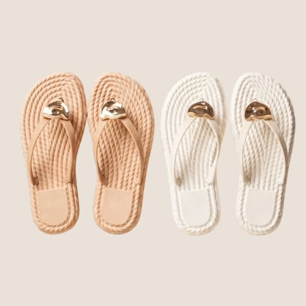 Kit 2 Pares Rasteirinha Feminina Marrocos Confortável com Detalhe Dourado Preto Branco Bege
