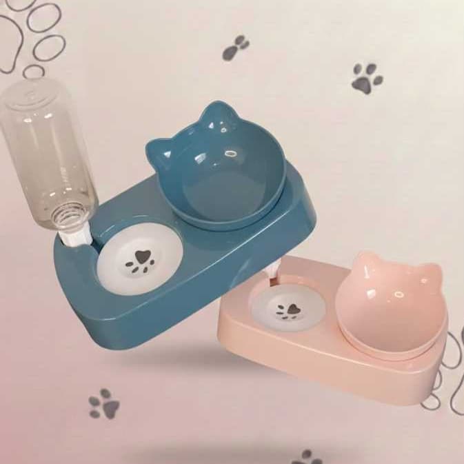Tigela Comedouro Bebedouro Gatinho Automático Para Cães e Gatos Pets Pelos Longos 2 em 1