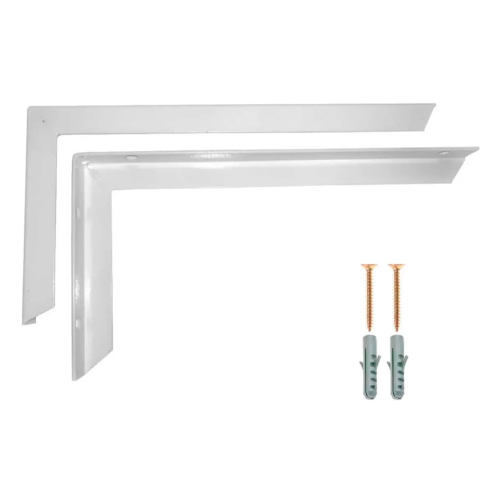 3x Suportes De Mão Francesa 40cm branco Com Buchas e Parafusos