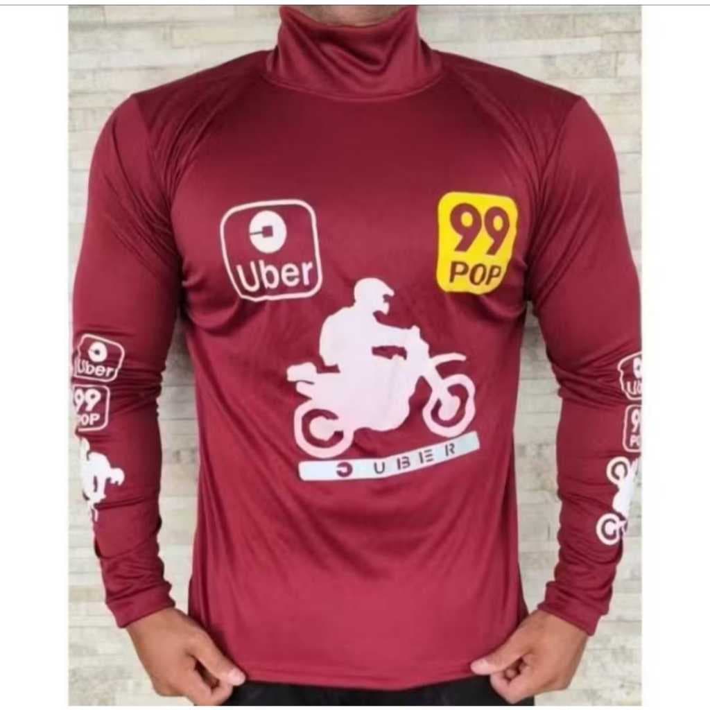 Camisa para Motoqueiro com Estampa Uber e 99 Pop, Manga Longa