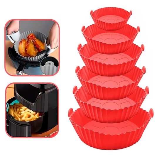 Kit com 6 Formas de Silicone Antiaderente para Air Fryer – Tamanhos Variados Limpeza Fácil