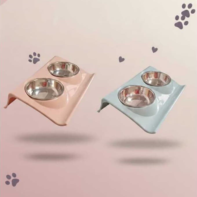 Tigela Comedouro Bebedouro Duplo para Cães e Gatos Pets Aço Inox Inoxidável Elevado