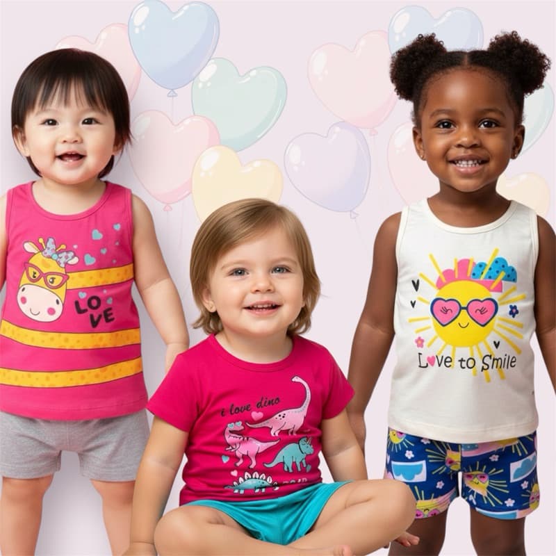 Conjunto Infantil Menina Blusinha + Short Tamanho 1 e 2 look Verão Confortável Baby