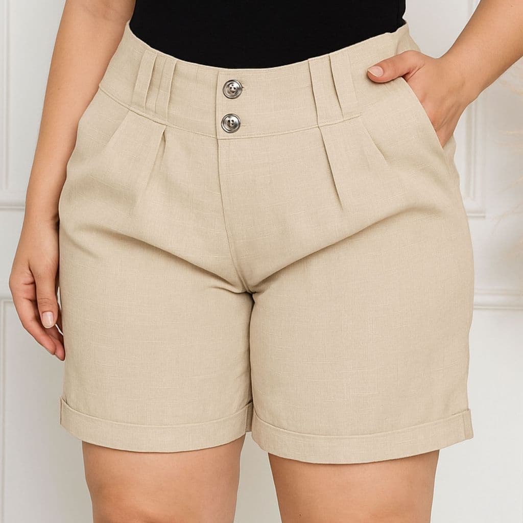 Short Feminino em Linho Soltinho e Confortavel Cintura Alta Ferias Verao 2026