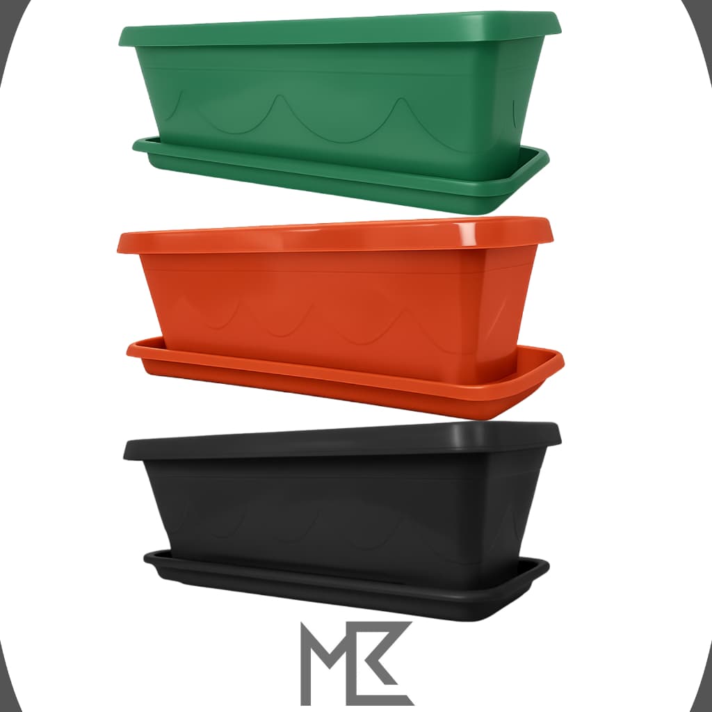 Floreira/Vaso 7L 35cm Prato Grande Horta/Jardim Retangular Plástico Preto/Verde/Terracota