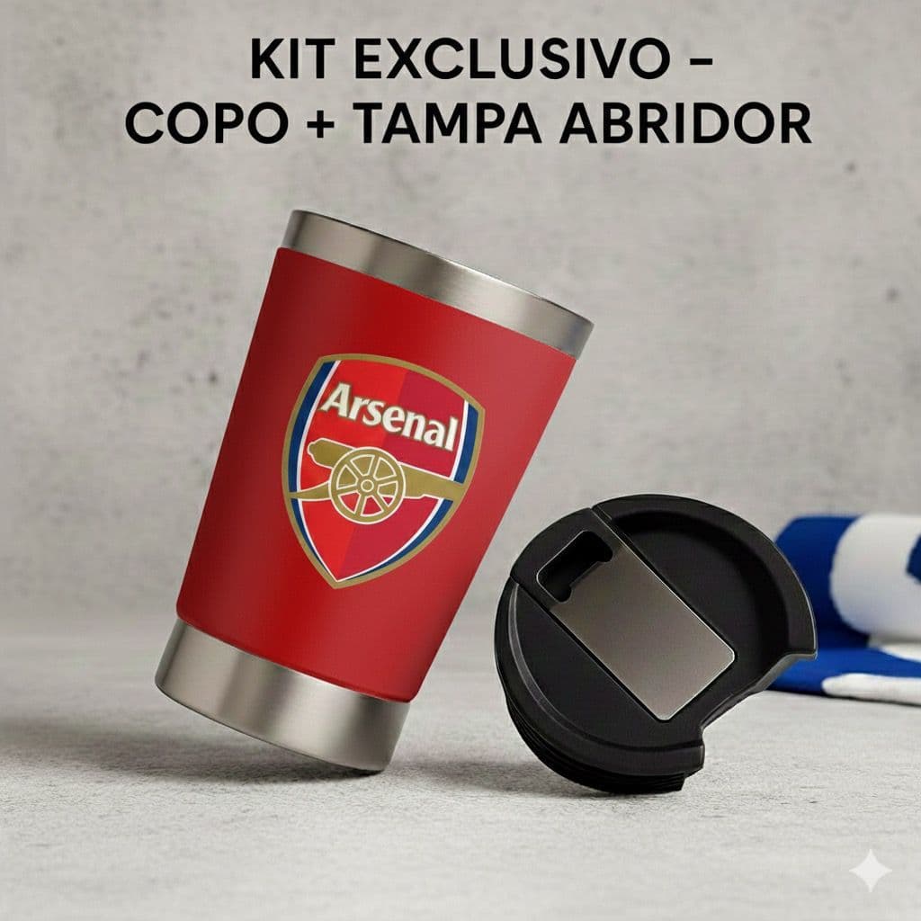 Copo Térmico Aço Inoxidável Time de Futebol com Tampa E Abridor 473ml T5