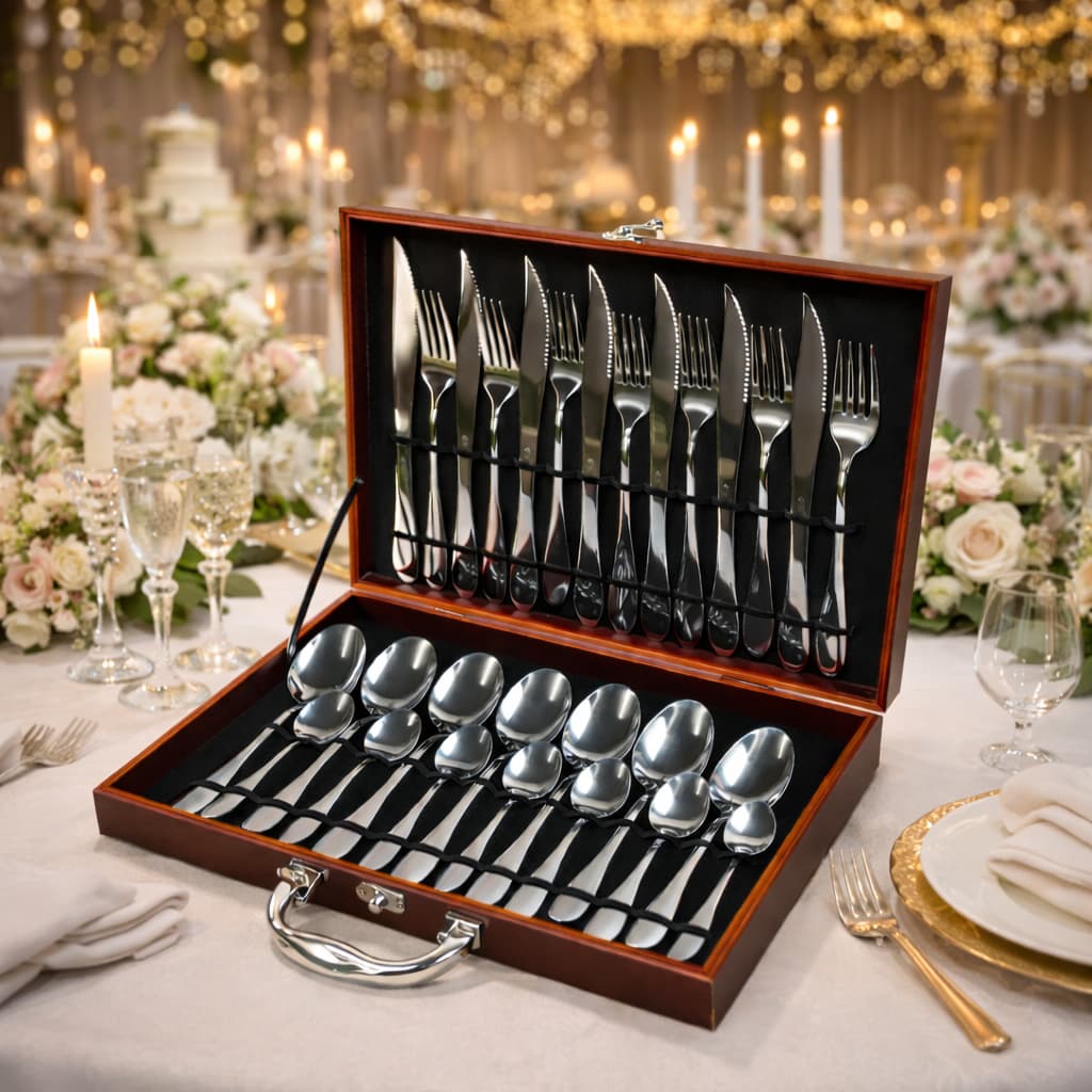 Faqueiro inox, faqueiro 24 peças, jogo de talheres, faqueiro com estojo, presente casamento, talheres inox