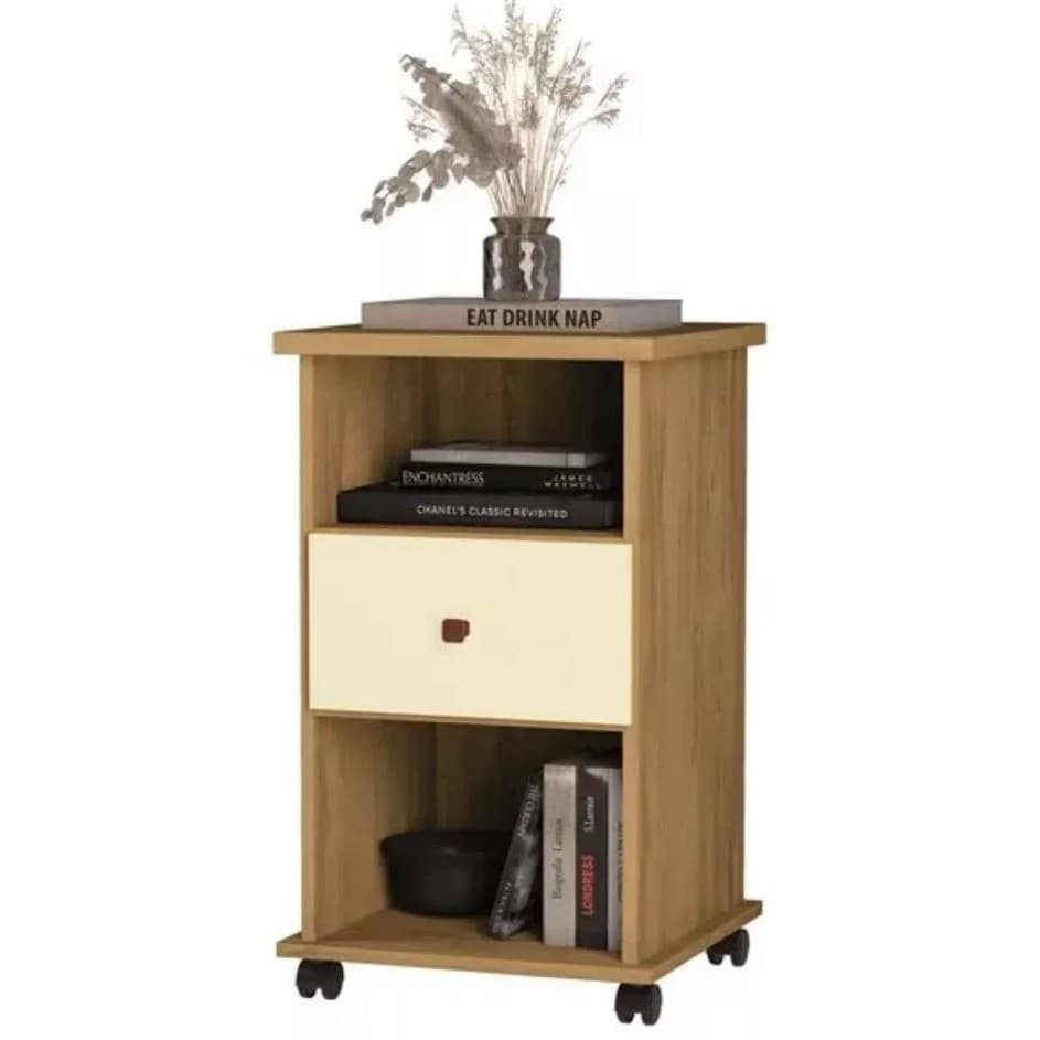 Mesa de Cabeceira Otto com Gaveta e Nichos Design Moderno e Compacto