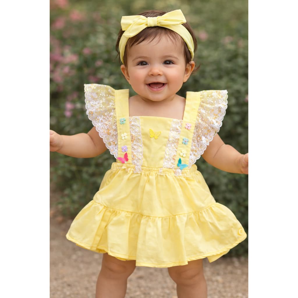 Romper Infantil Borboleta Jardim Renda Delicado