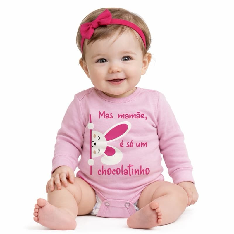 Blusa Body de Bebê Temático Páscoa Mesversário Coelho - Menino e Menina Infantil