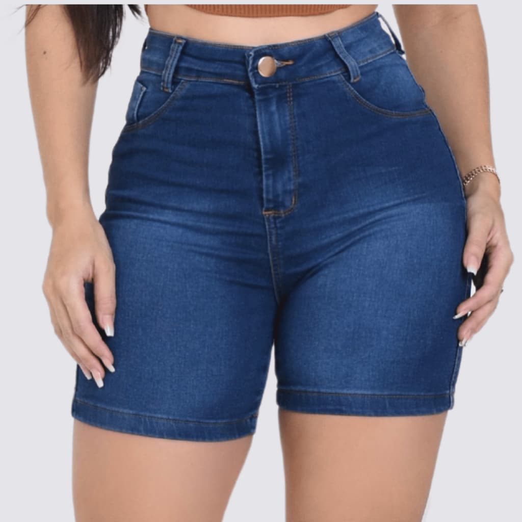 Short Jeans Feminino Meia Coxa Confortável Casual Cintura Alta