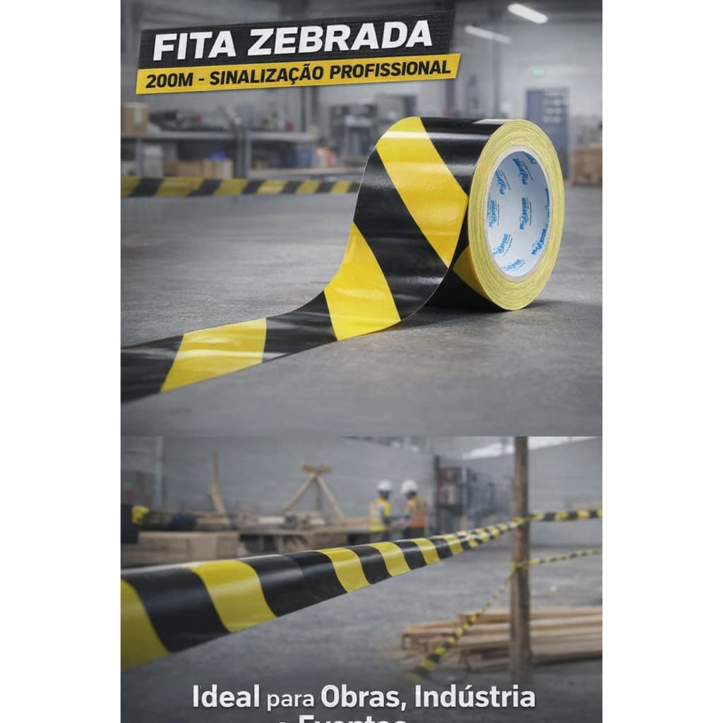 Kit 15 Fita Faixa Zebrada Sinalização 200m Isolamento Segurança Obra Construção Civil Indústria