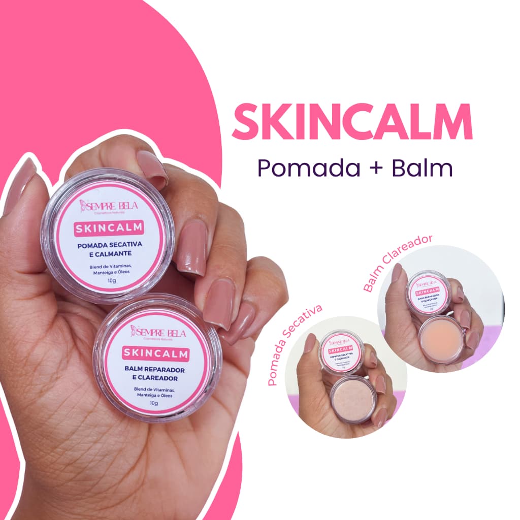 Duo SkinCalm Pomada Secativa e Calmante + Balm Clareador | 100% Natural e Vegano | Pomada para Acne