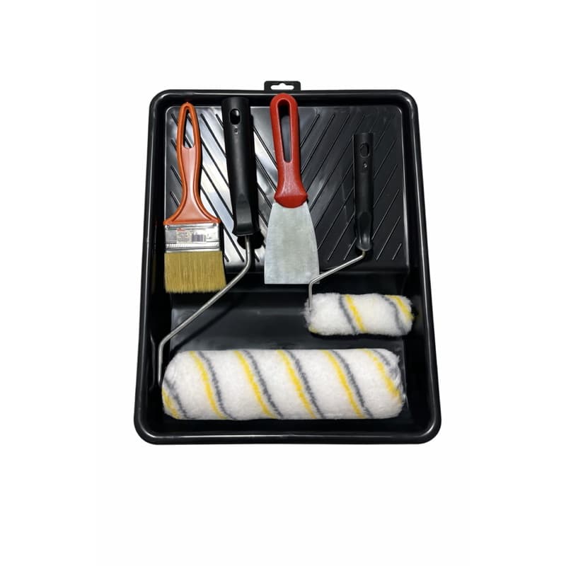 Kit Pintura Profissional sem respingo Compel 6 Peças com Bandeja Grande Suporte Rolo Lã 23cm e 9cm Pincel 2” Espátula